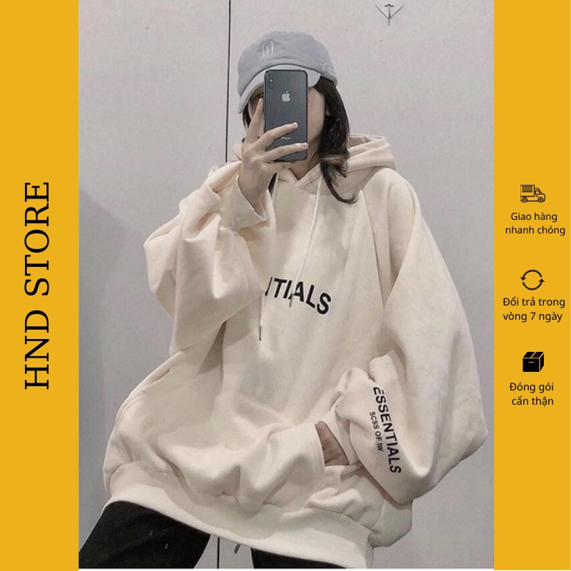 Áo hoodie nam nữ nỉ có mũ form rộng dày dặn ESSENTINAL HNDHD02
