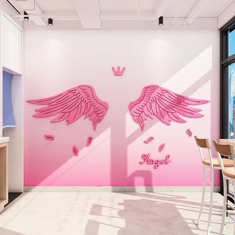 Miếng Dán Tường 3d Bằng Acrylic Hình Đôi Cánh Thiên Thần Độc Đáo Trang Trí Nhà Cửa