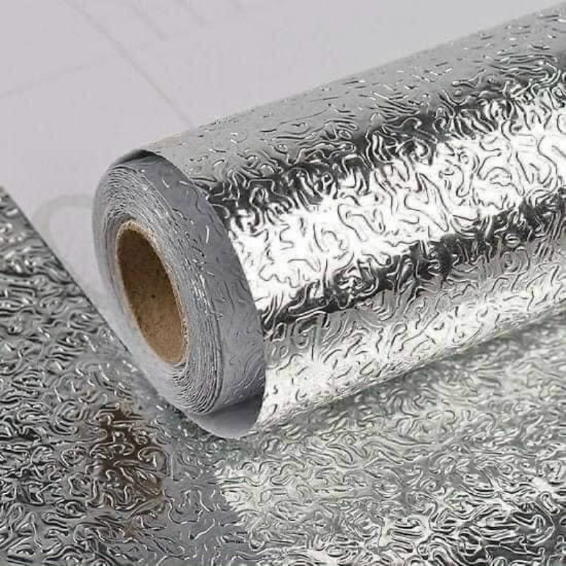 Cuộn 2m DECAL GIẤY BẠC BÓNG dán bếp chống thấm tiện lợi ( loại nhăn khổ 2m* 60cm)