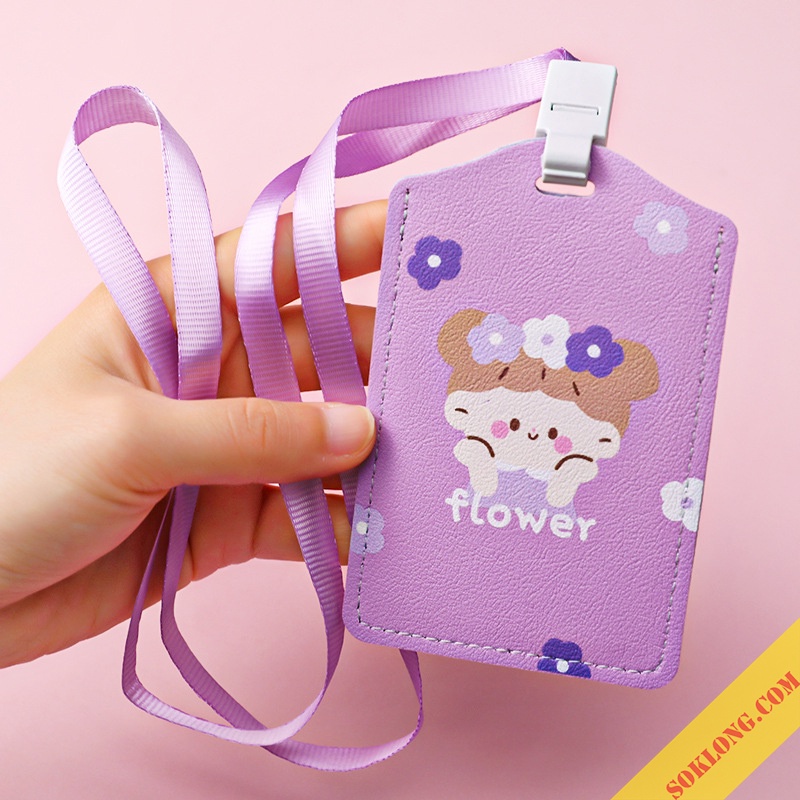Dây đeo thẻ cute hoạt hình K61 bao da đựng thẻ tên SOKLONG, thẻ xe bus dễ thương siêu bền