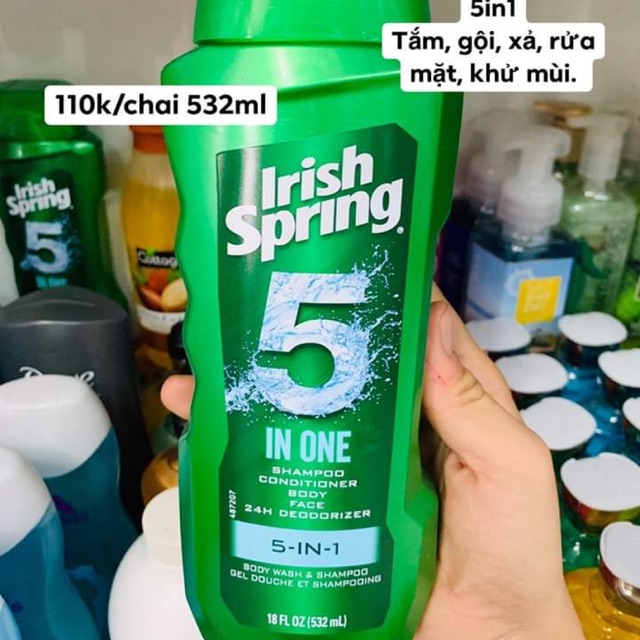Sữa tắm gội xả Irish Spring 5 in 1 cho nam - chai 532 ml