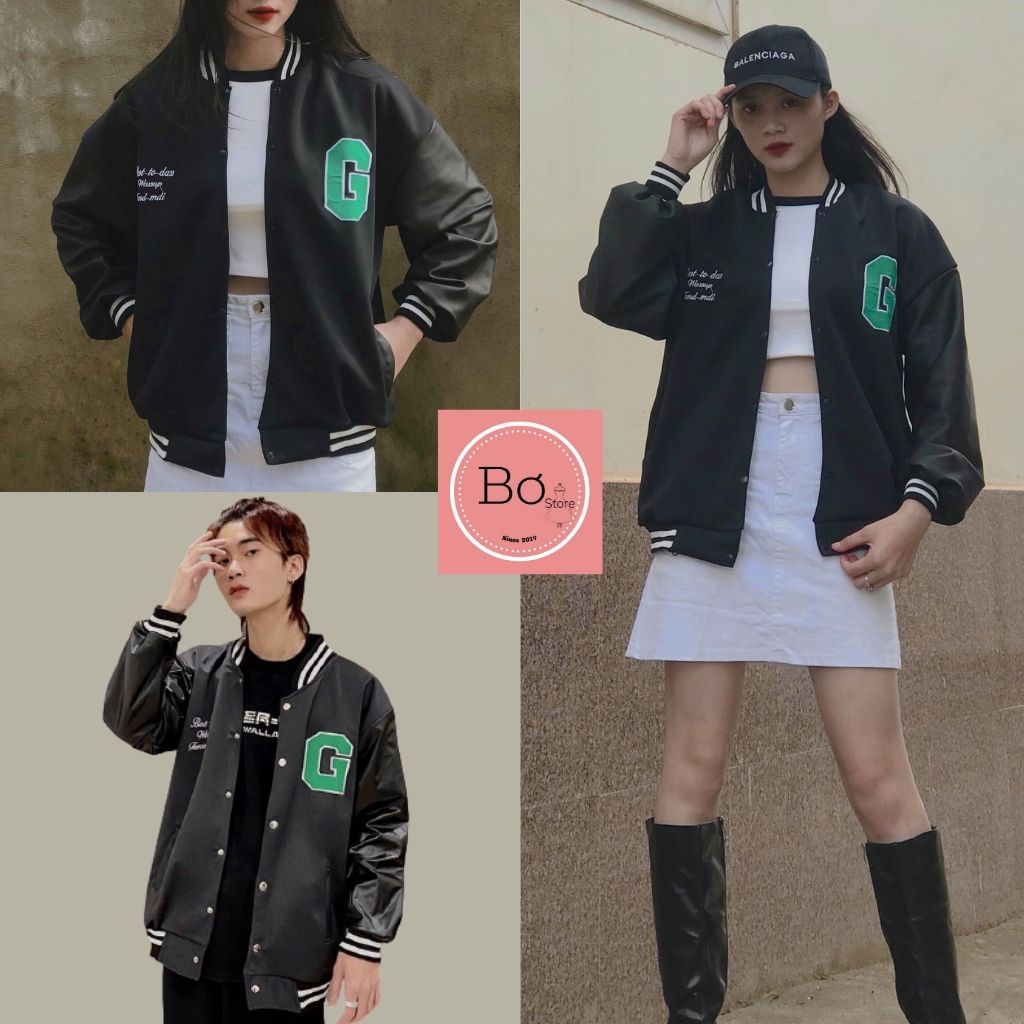 Áo Bomber Chữ G Xanh Phong Cách Cá Tính Unisex Kèm Ảnh Thật Cận Chất Bơ Store