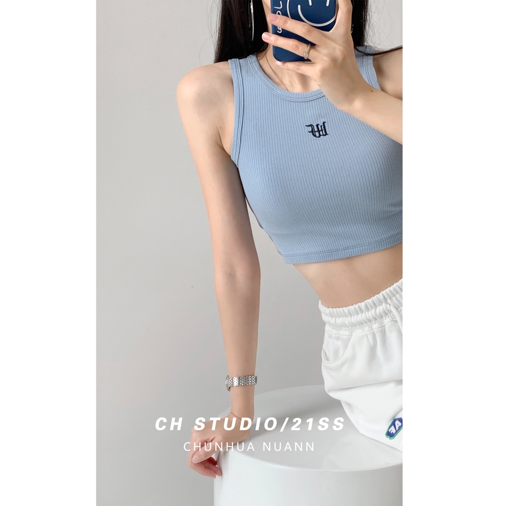 Cocory vn Áo Croptop Dệt Kim Sát Nách Hoạ Tiết Chữ Thêu Thời Trang Mùa Hè Cho Phái Nữ