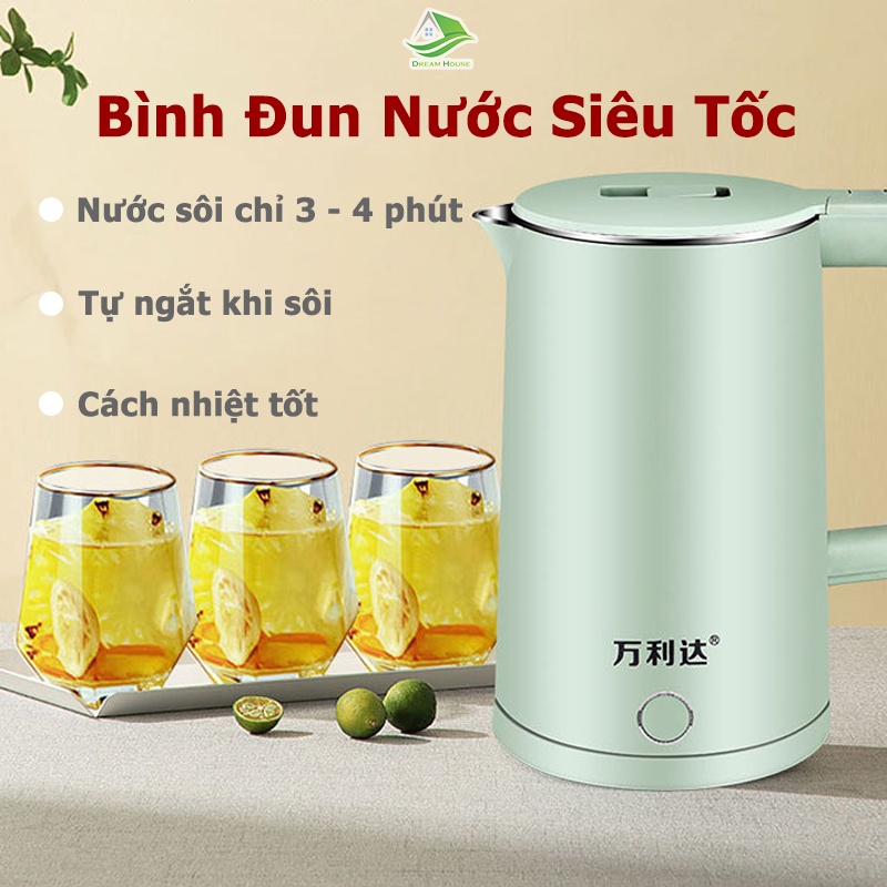 Ấm siêu tốc dung tích 2300ml, CHỈ 3 PHÚT SÔI, tự ngắt khi sôi, cách nhiệt tốt, bình đun nước an toàn, tiện lợi