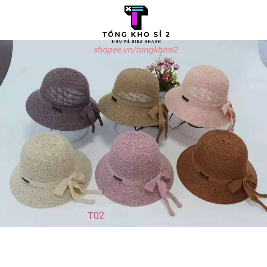 PVN28202 Mũ cói tiểu thư đi biển thắt nơ T2