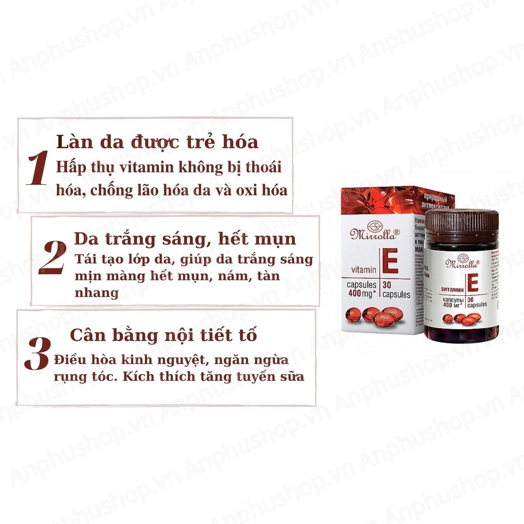 Vitamin E đỏ Nga Mirrolla 270mg - 400mg
