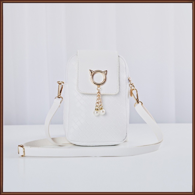 Túi Đựng Điện Thoại Bằng Da Pu Đính Ngọc Trai Thời Trang Cho Nữ