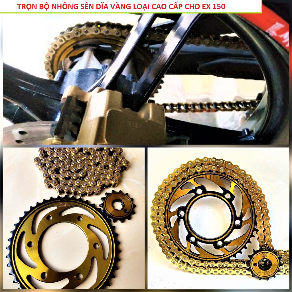Trọn bộ nhông sên dĩa vàng cho ex 150 mẫu mới cực đẹp , phụ kiện xe máy
