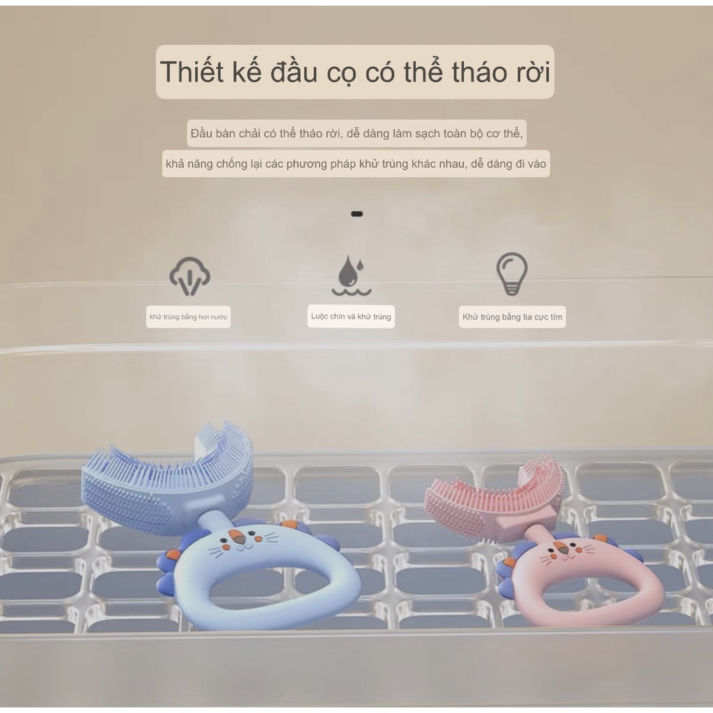 Bàn chải đánh răng chữ U cho bé từ 2 - 6 tuổi - Bàn chải silicon cao cấp siêu mềm hình sư tử Shop 2Bocon
