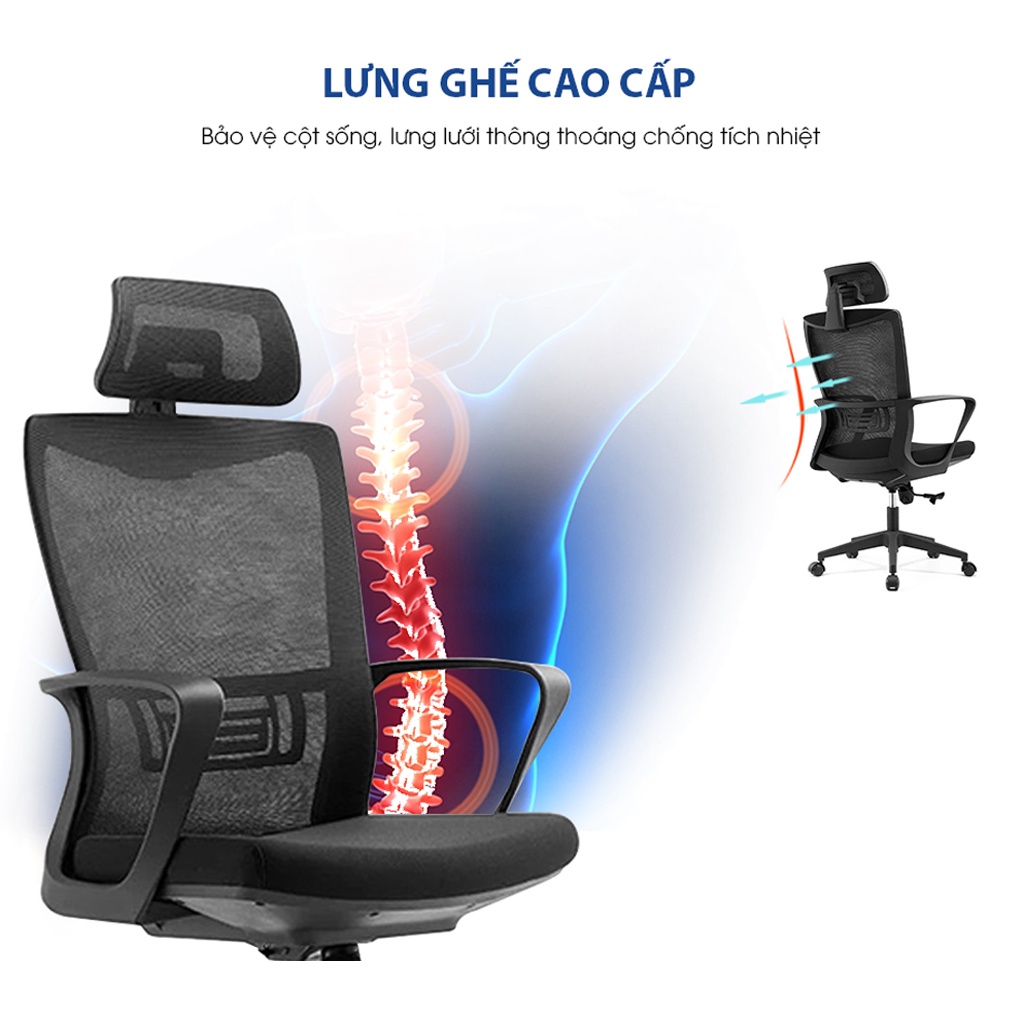 Ghế công thái học Ergonomic GOVI Ryan R01TD - Tựa đầu điều chỉnh độ cao, tựa tay cố định, mâm ghế ngả sau khóa 1 vị trí