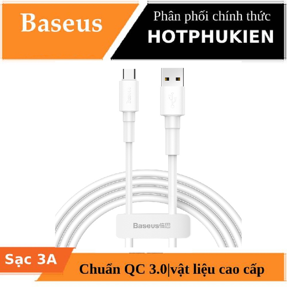 Dây cáp sạc nhanh 3A chuẩn QC 3.0 USB-A to Type-C hiệu Baseus Mini White - hàng chính hãng