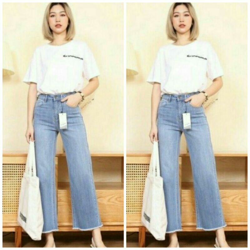 Quần Bò Ống Rộng ,Quần Collutes Jeans Trơn Tua Rua Gấu VNXK, Quần Bò jean  Nu Xinh Xắn