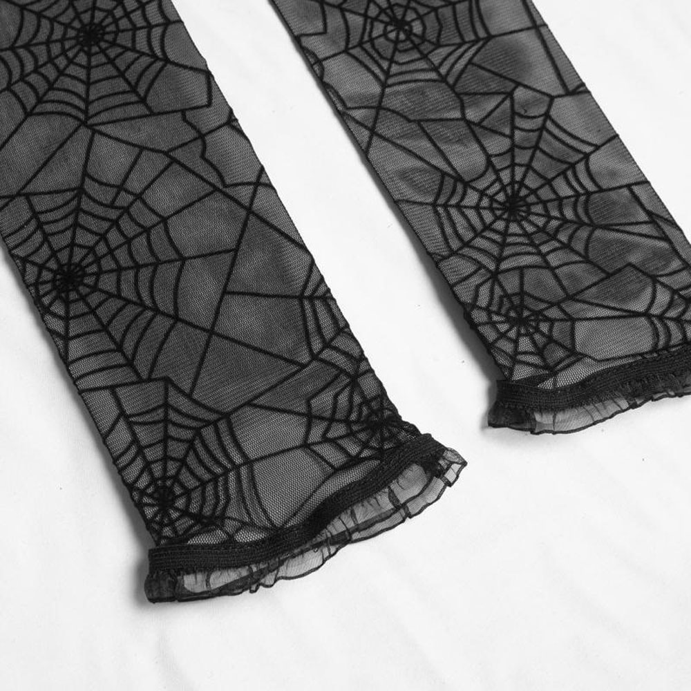 Đôi Găng Tay Dài Hở Ngón Kiểu Hình Mạng Nhện Cho Halloween