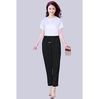 Quần baggy nữ lưng thun vải đũi Qđ03