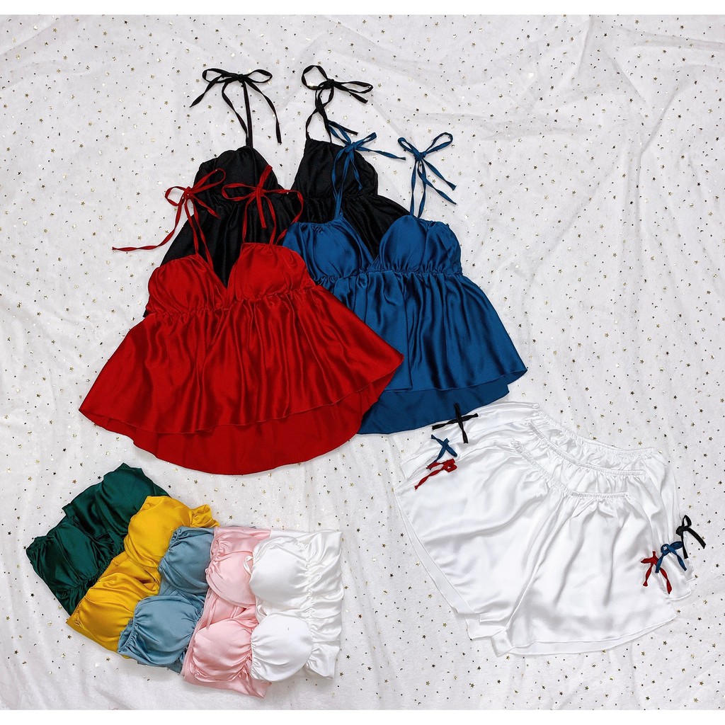 Đồ Ngủ Sexy Nữ Chất Satin Đồ Ngủ 2 Dây Xẻ Sâu Có Mút Ngực Freesize - Linqu Sleepwear | BigBuy360 - bigbuy360.vn