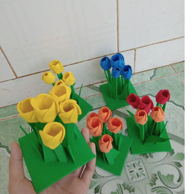 Hoa trang trí mầm non, bụi hoa xốp, hoa tulip