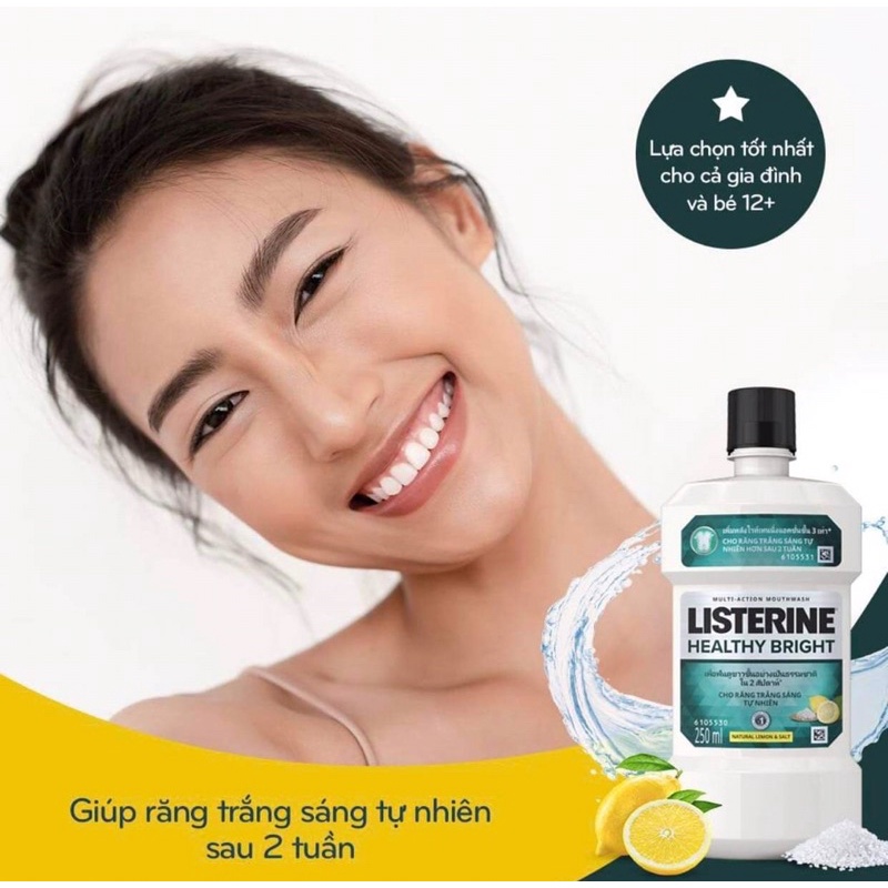 Nước súc miệng Listerine Healthy Bright trắng sáng 250ml