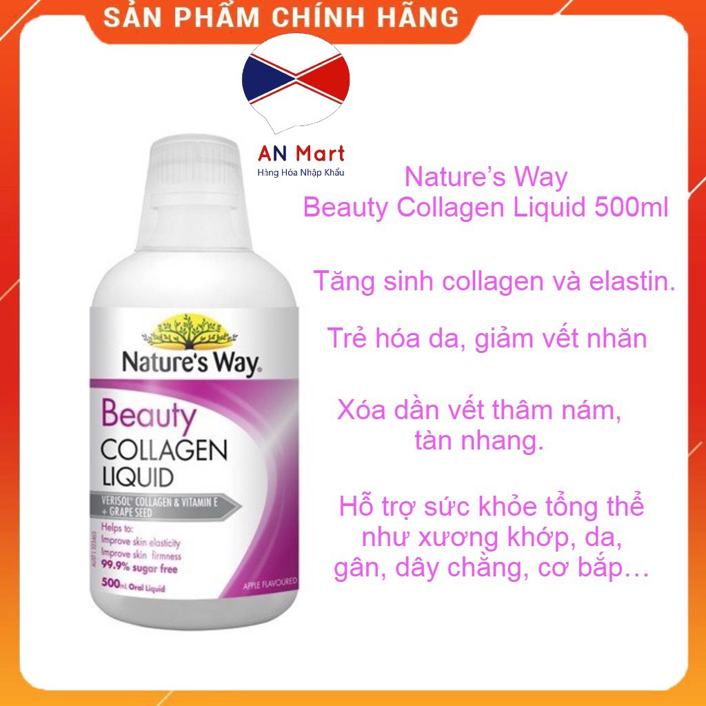 Beauty Collagen Liquid Nature's Way Chai 500ml  Nước Uống Đẹp Da Collagen Dạng Nước Nhập Khẩu Úc An mart