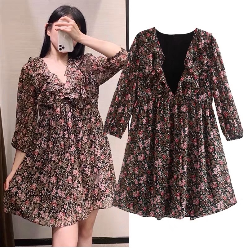 Zara Morocco full tag - đầm Zara voan hoa nhí xinh đẹp