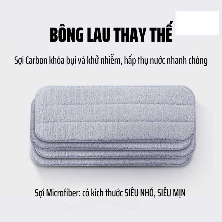 Bông Lau Thay Thế Cây Lau Sàn Tự Vắt Thông Minh Chất Liệu Microfiber Cao Cấp, Giẻ Lau Nhà Kích Thước 33x12cm