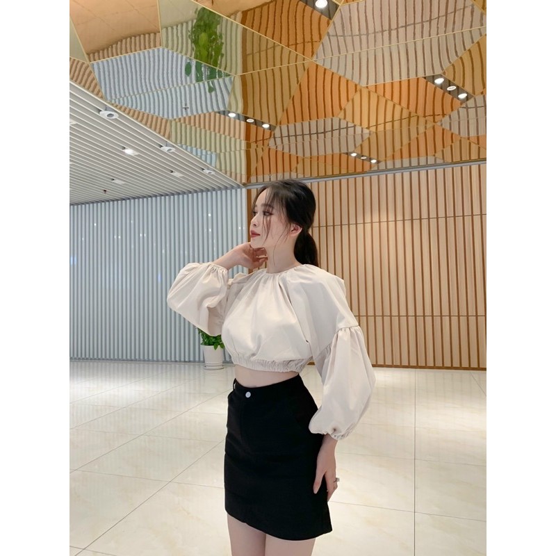 Áo Kiểu PUMI TOP tay dài cổ tròn chất vải dày dặn form chuẩn croptop trẻ trung năng động
