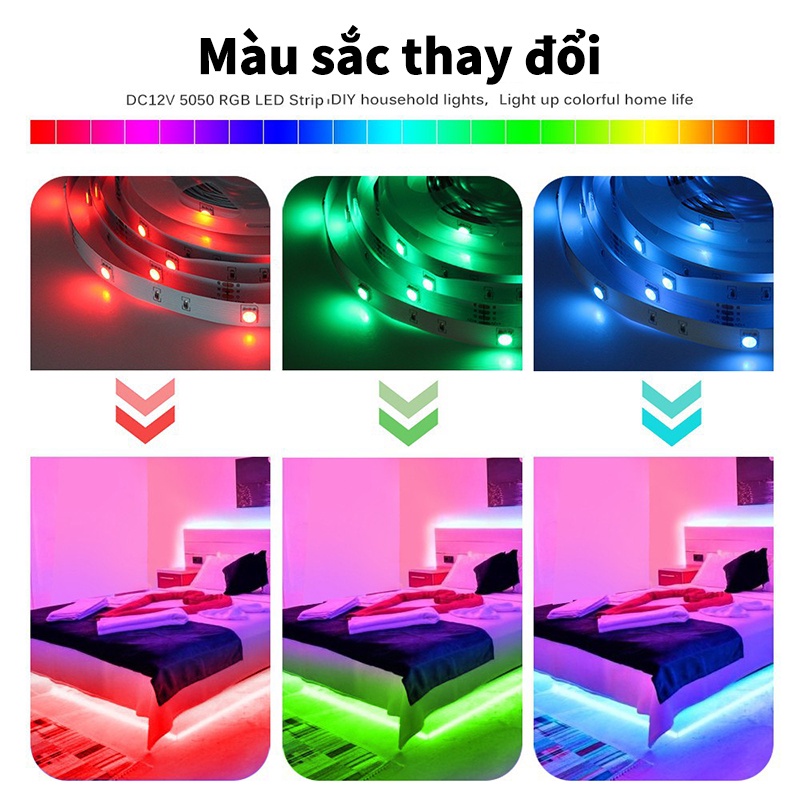 LM 【Chính Hãng】Cuộn dây led Đèn Led 5M 10M 15M 16triệu màu điều khiển bằng điện thoại,nháy theo nhạc,trang trí decor