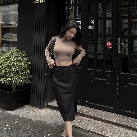 BBSTORE'S Áo Thun Tay Dài Hở Lưng Đi Dạo Cực Xinh -A1045
