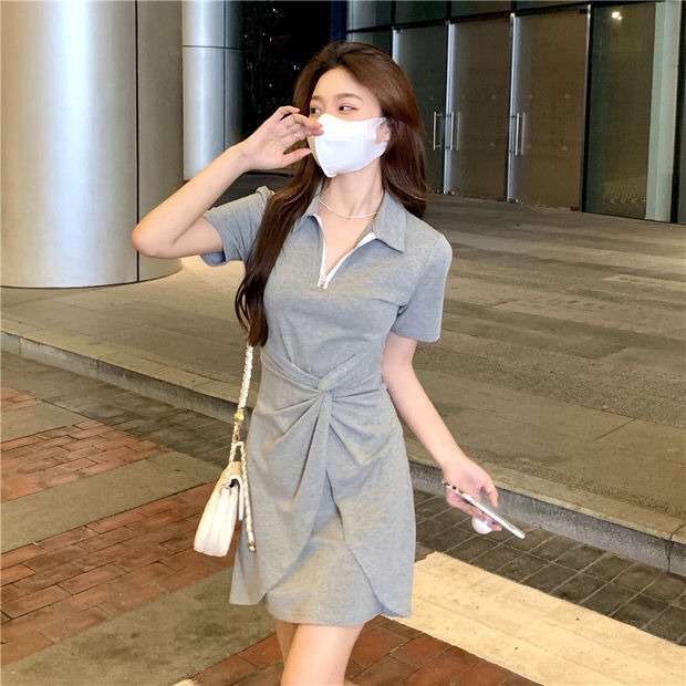Đầm ngắn Perty cổ polo eo cao phong cách Hàn Quốc cao cấp cho nữ