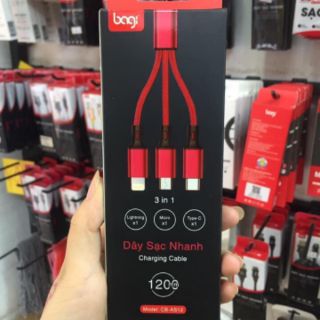 Cáp sạc bọc dù Bagi 3in1