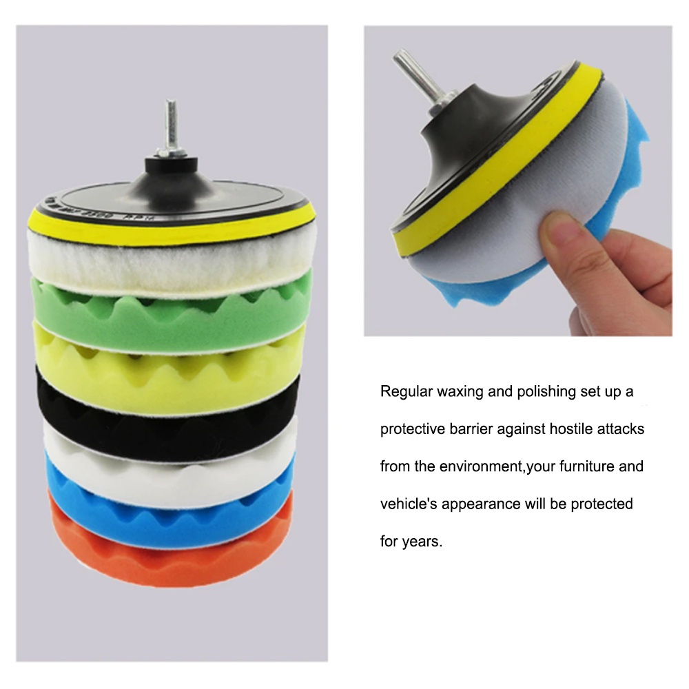 Bộ 9 miếng bọt biển đánh bóng xe ô tô 3/4/5/6/7 inch với đầu chuyển đổi máy khoan M14