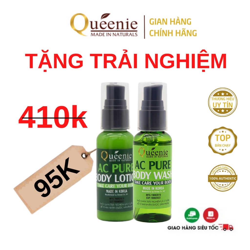 Combo Sữa Tắm Thảo Dược Và Sữa Dưỡng Thể Queenie Dưỡng Da Căng Mịn, Loại Bỏ Mụn Lưng 2 Sản Phẩm [SP Trải Nghiệm]