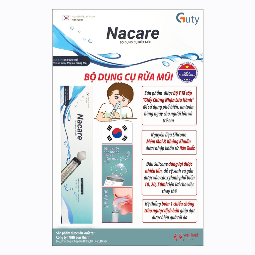 Bộ dụng cụ rửa mũi Nacare đầu silicone mềm, kháng khuẩn - đảm bảo an toàn tuyệt đối cho người sử dụng