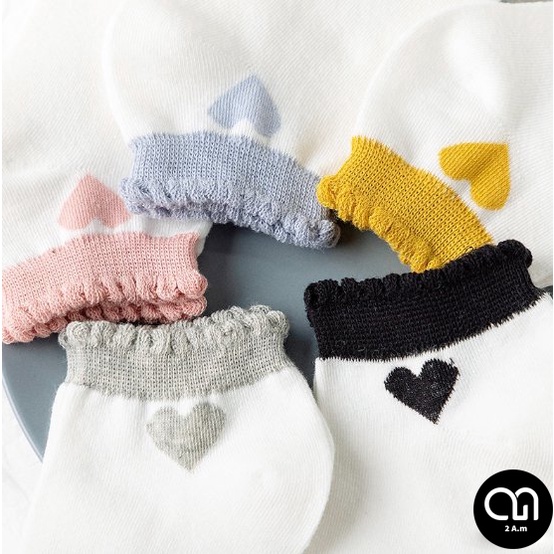 Tất Vớ Ngắn Cổ Nam Nữ - Vớ Nữ Màu Trắng Họa Tiết Trái Tim Dễ Thương Unisex Chất Liệu Vải Mềm