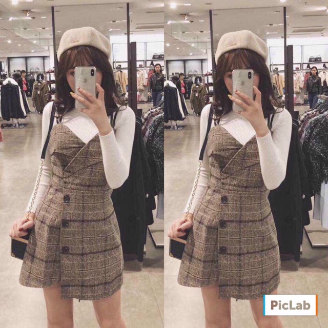 Sét váy dạ kẻ thời trang nữ giá rẻ