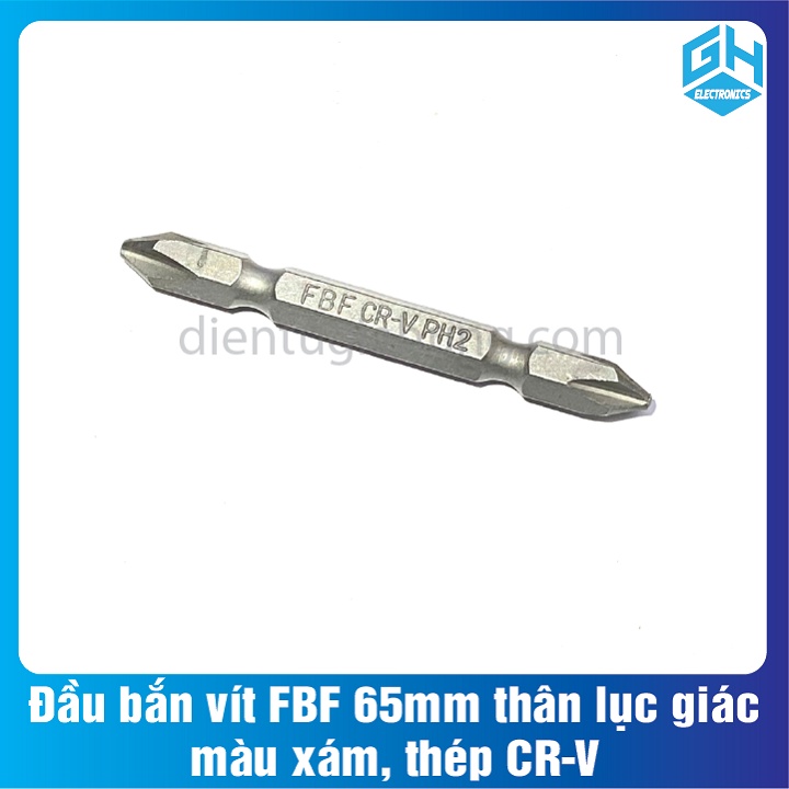 Đầu bắn vít FBF 65mm có thân lục giác, màu xám, chất liệu thép CR-V