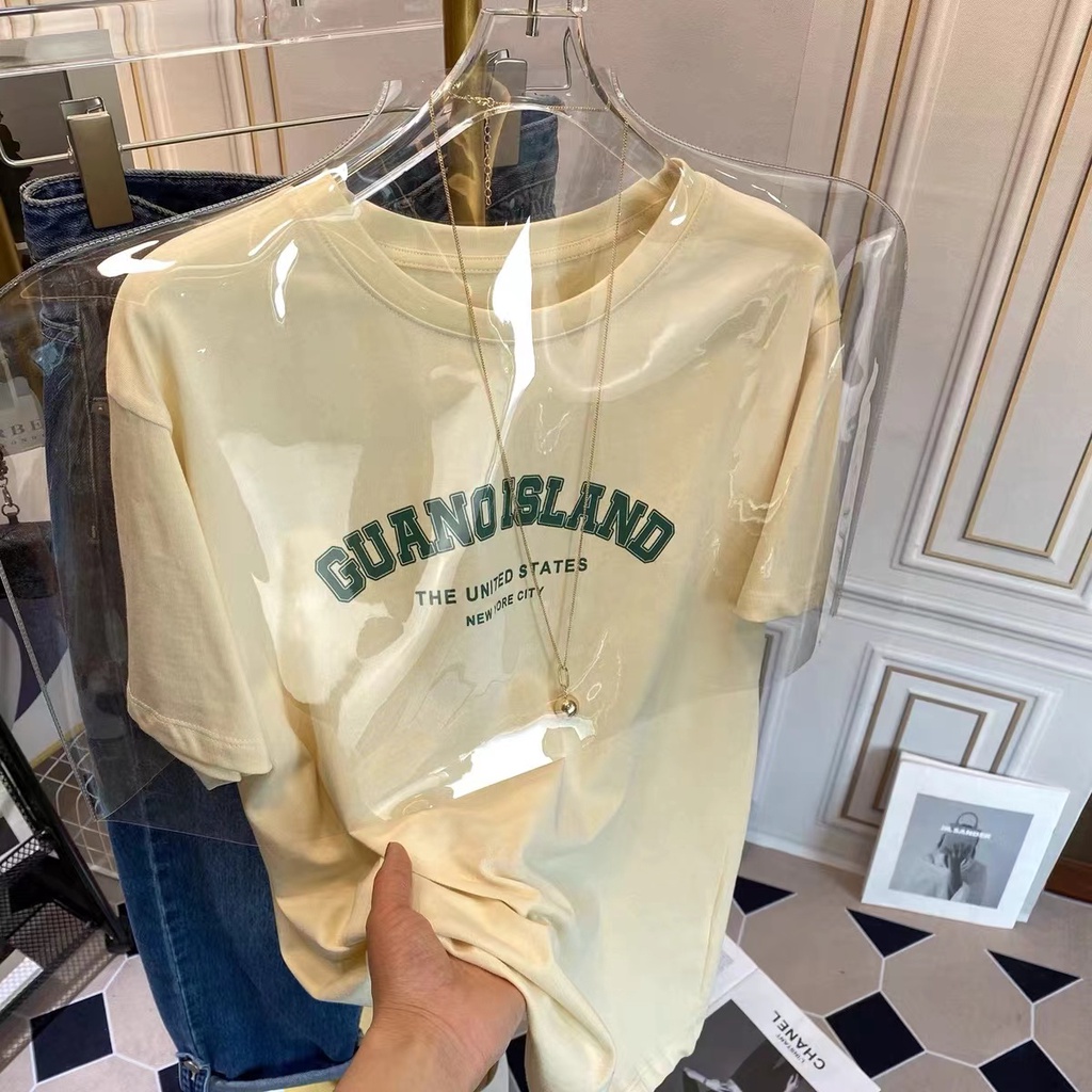 Áo thun HIIXIIVI 100% cotton tay ngắn cổ tròn in chữ phong cách Hàn Quốc thời trang mùa hè 2022 cho nữ