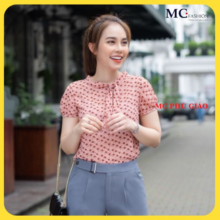 Áo Kiểu Tay Ngắn Công Sở Mc Fashion Chất Voan Mềm Mịn Cổ Nơ Màu Hồng TA808