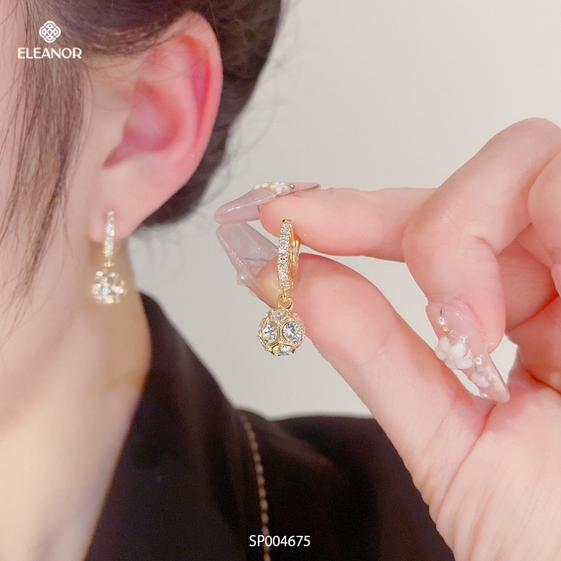 Bông tai nữ chuôi bạc 925 Eleanor Accessories hình tròn đính đá dáng thả phụ kiện trang sức 4675