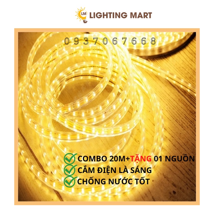 COMBO 20 MÉT DÂY LED 5050 CAO CẤP CHỐNG NƯỚC + TẶNG 01 NGUỒN DÂY LED