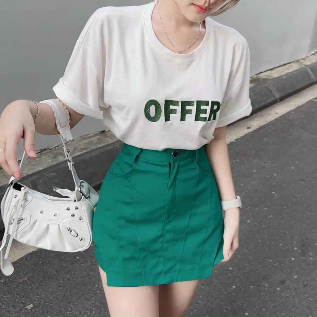 GKM_FREESHIP Sét Đồ váy Nữ Áo Thun Cotton Cổ Tròn kèm Váy Đùi Tuyết Mưa Thiết Kế nhẹ nhàng thanh lịch LUNA DSS