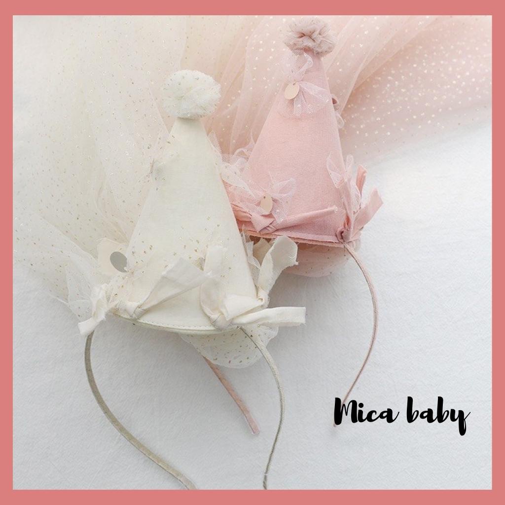 Bờm cô dâu cho bé gái, bờm mũ chóp đính voan lấp lánh đáng yêu cho bé Mica Baby BD49