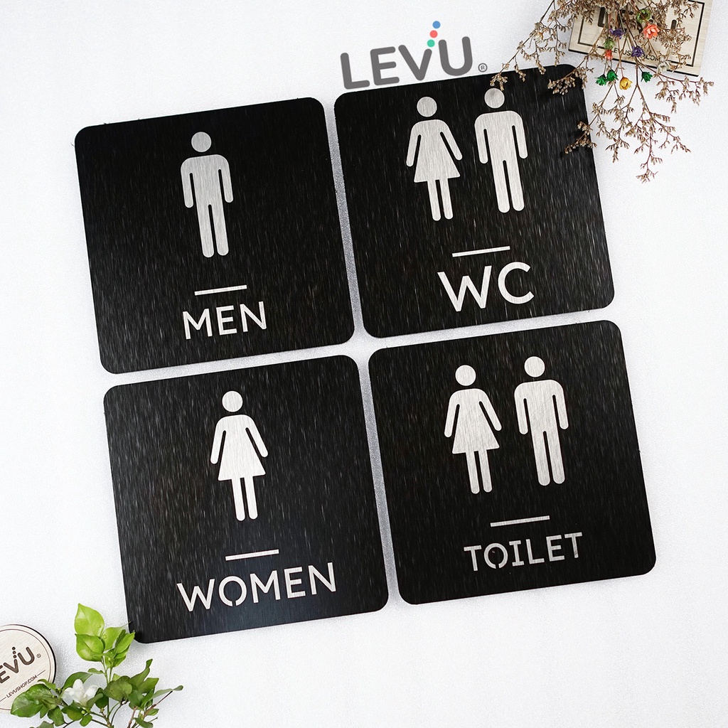 Bảng nhôm alu cao cấp dán tường WC - Toilet - Restroom - Men - Women khắc laser siêu nét
