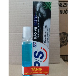 Kem đánh răng P/S  bảo vệ 1 2 3 than hoạt tính 180g + nước súc miệng P/S 130ml hoặc ly sứ
