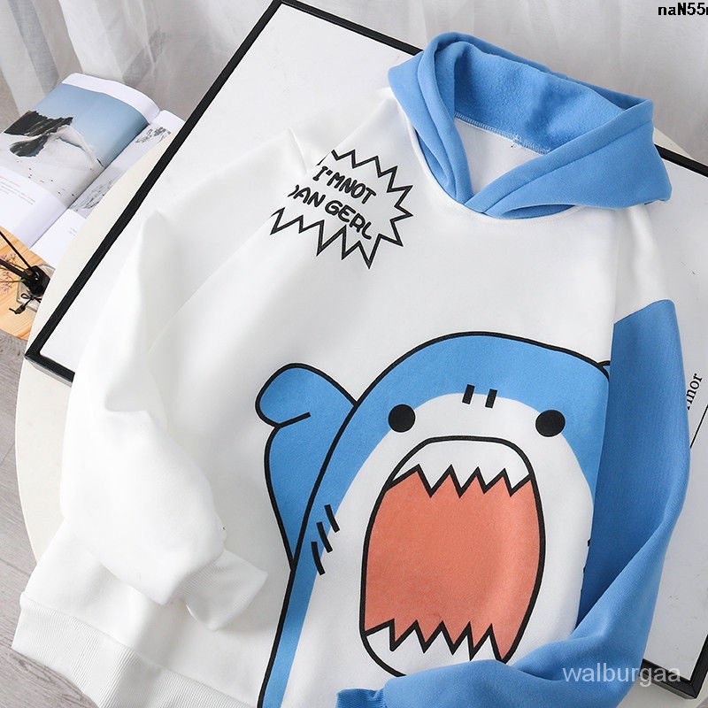 Áo Khoác Hoodie Vải Lông Cừu In Hình Cá Mập Phong Cách Nhật Bản Thời Trang Thu Đông Cho Nam