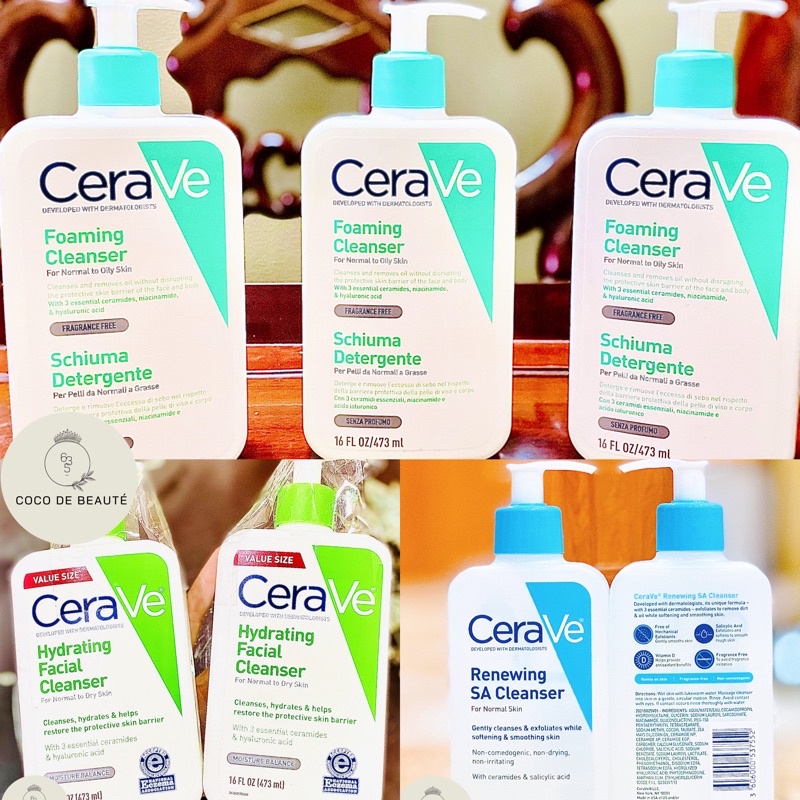 SỮA RỬA MẶT CERAVE FOAMING CLEANSER, HYDRATING FACIAL CLEANSER, RENEWING SA CLEANSER MỸ