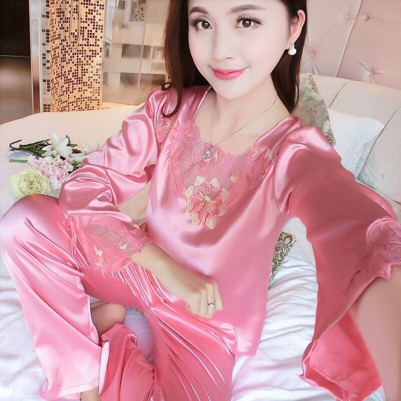 Bộ Quần Áo Ngủ Tay Dài Chất Lụa Mềm Mại Hợp Thời Trang Cho Nữ | BigBuy360 - bigbuy360.vn