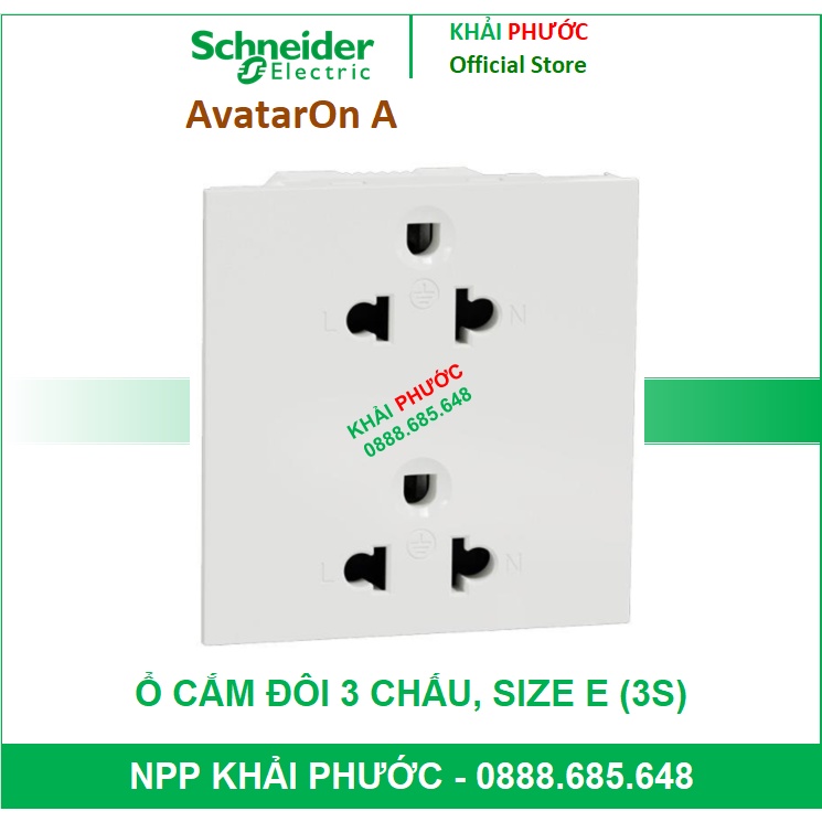 HẠT Ổ CẮM ĐÔI 3 CHẤU 16A Size E CẮM NHANH M3T426UST2_WE SCHNEIDER AVATARON A - KHẢI PHƯỚC ELECTRIC