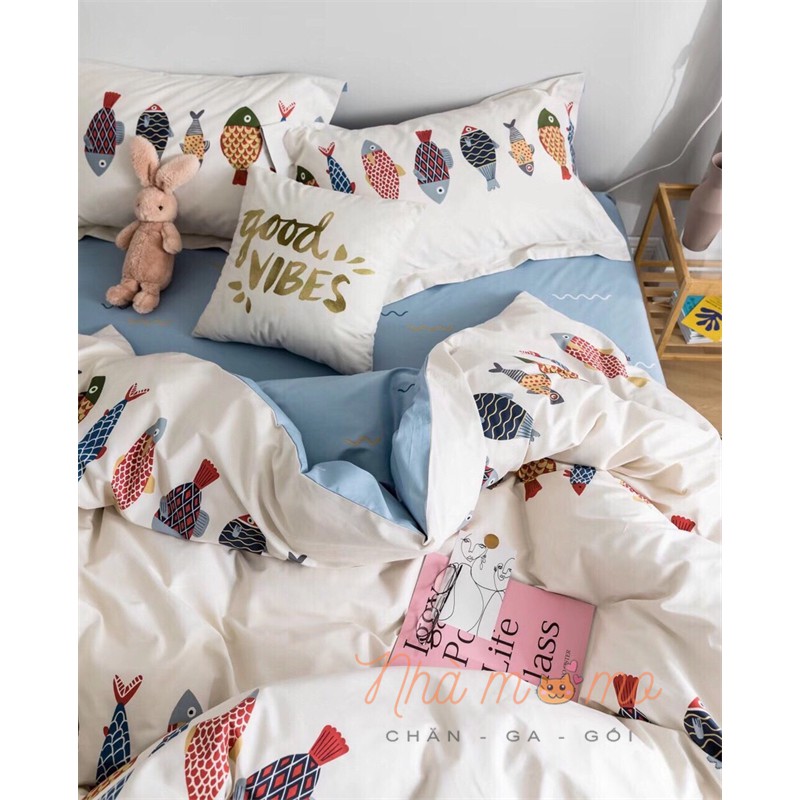 Bộ Chăn Ga Gối Cotton Poly Họa Tiết Cá Chép