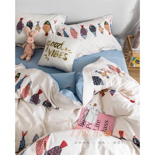 Bộ Chăn Ga Gối Cotton Poly Họa Tiết Cá Chép