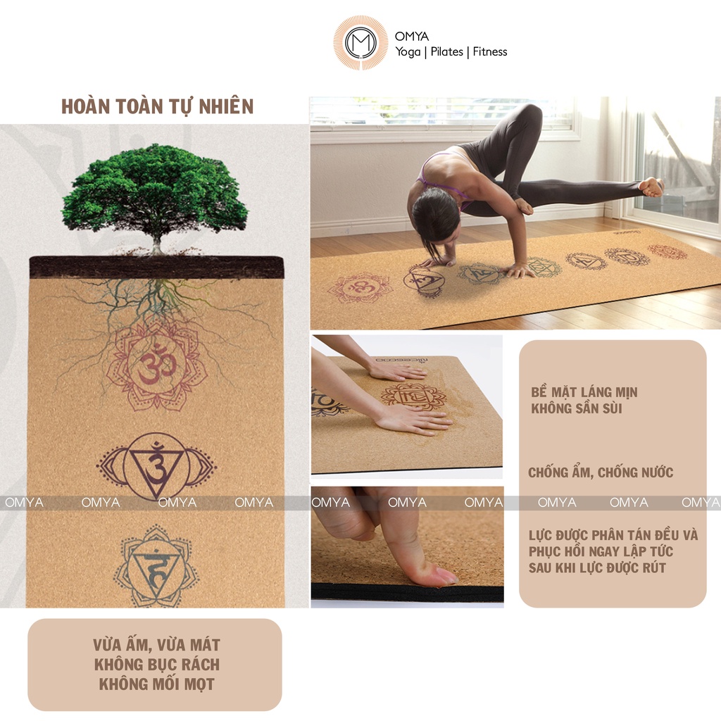 Chính hãng thảm tập yoga gỗ bần và cao su tự nhiên chống trơn Nicegood, gỗ sồi dạng nút chai